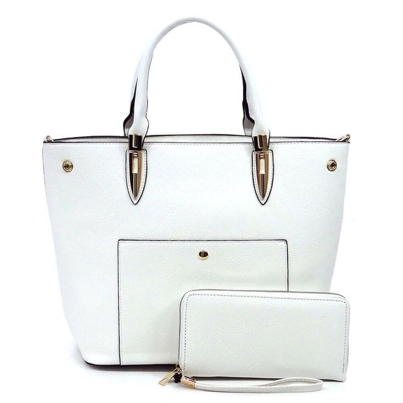 Handbags - Women's White Fashion Top Handle Satchel Work Tote Bags 2pcs Set